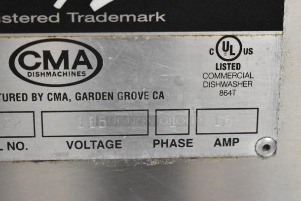 CMA L-1X16 Stainless Steel Commercial Undercounter Dishwasher label, showing 115V, 1 Phase, and UL certification.