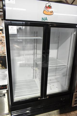 Cooler Depot LG-1000BF Metal Commercial 2 Door Reach In Cooler Merchandiser w/ Poly Coated Racks. 115 Volts, 1 Phase. Tested and Working! - Item #1223538