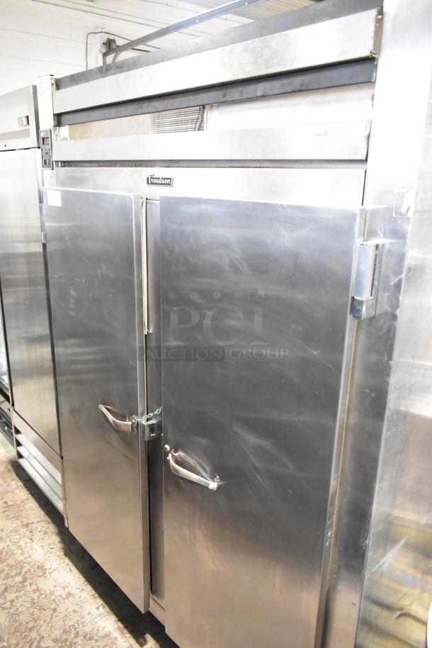 Traulsen AHT 2-32 WUT stainless steel commercial 2-door reach-in cooler with racks, 115 volts, used condition.