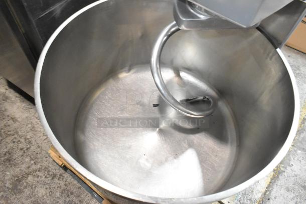 Hobart HF 270 planetary dough mixer, 47-gallon capacity, with mixing bowl and dough hook, 220V, 3-phase, in good condition.