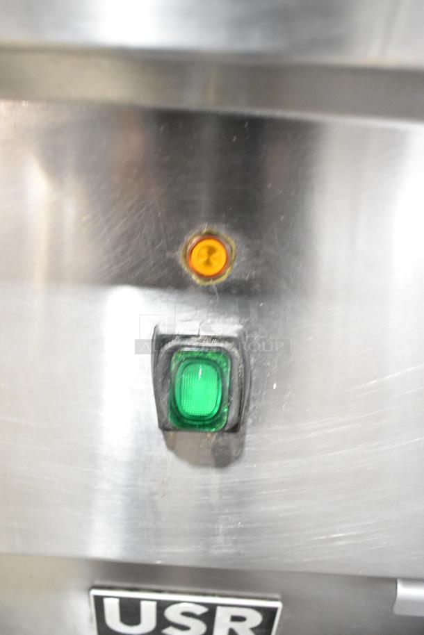 2020 USR Cookline SR114E stainless steel electric deep fat fryer, features green power switch, 240 volts.