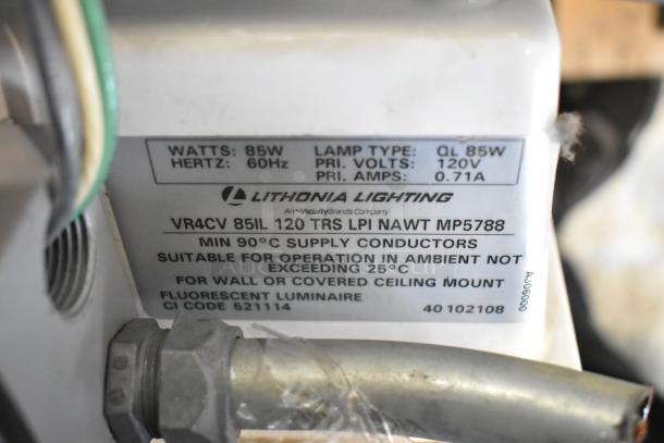 ALL ONE MONEY! Pallet lot includes Lithonia Lighting VR4CV 85W light fixtures; suitable for ambient temps not exceeding 25°C.