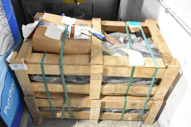 Brand new in crate, Challenger Lifts CL RJ7.5 rolling jack for 4-post car lift. Crate indicates secure packaging.