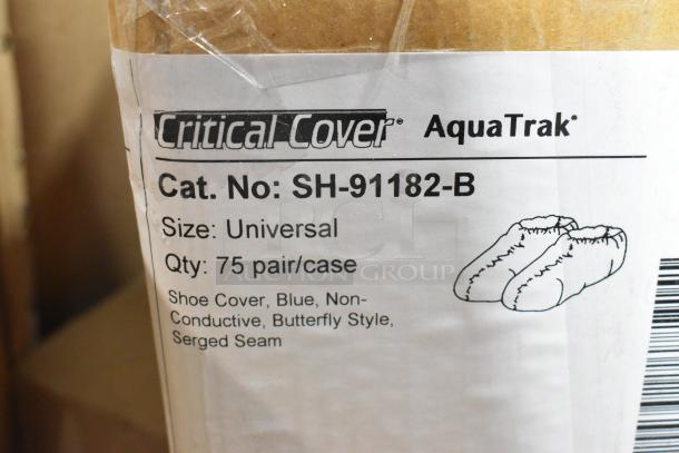 ALL ONE MONEY! Pallet lot with Critical Cover AquaTrak shoe covers, 75 pairs, universal size, blue, non-conductive.