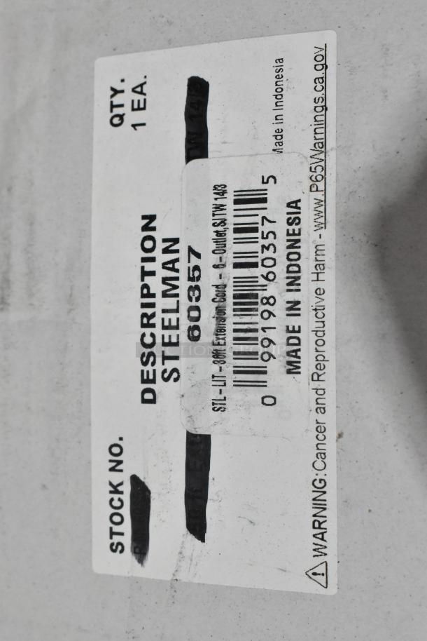 Pallet lot with Critical Cover AquaTank shoe covers, wires, and Wiremold CDBB1420C-40BK CD with outlet box. Label indicates stock no. 60357, "Made in Indonesia." Condition unspecified.