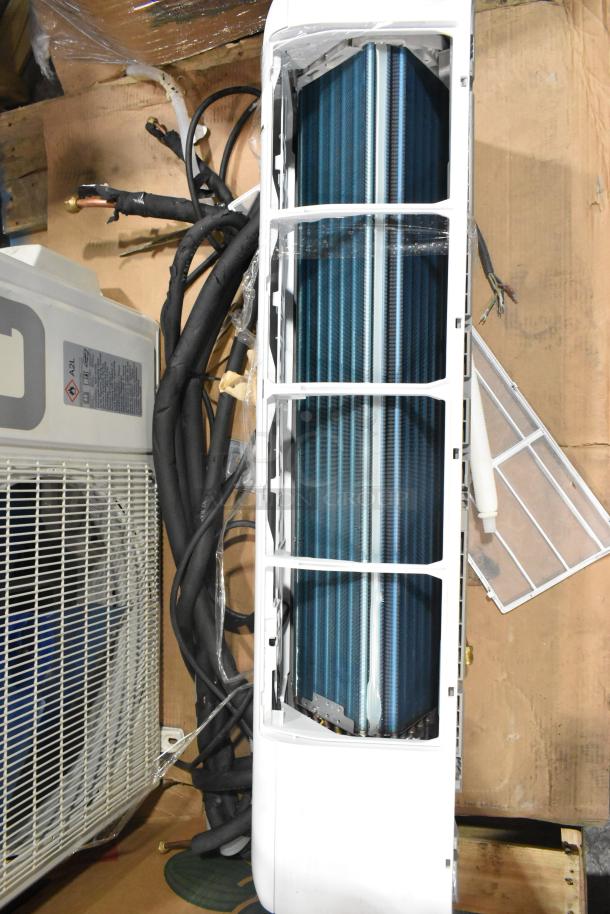 2025 Garvee SAC18-2-S19 split AC and air curtain, 18,000 BTU, 208/230V, 1 Phase, with visible wiring and connectors.