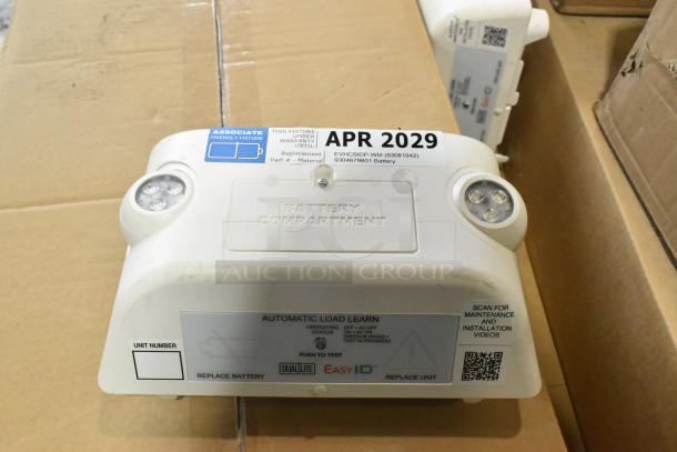 General Electric light fixture with LED lights, current Evolve series. Visible label shows warranty until April 2029.