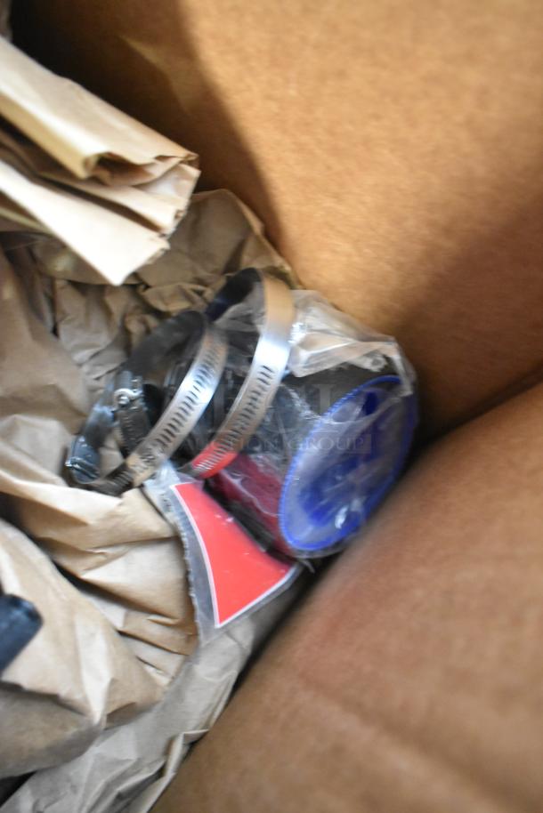 Volant Closed Box Air Intake System, new in packaging, includes clamps and installation materials, enhances engine performance.