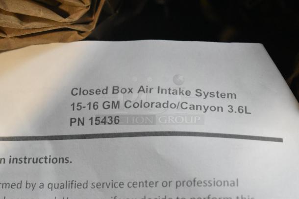 Volant Closed Box Air Intake System for 15-16 GM Colorado/Canyon 3.6L, PN 15436, shown in packaging with label details.
