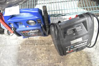 2 jump starters: JACS60 and DieHard 1150. Blue & black units with cables. Good condition, auction lot with bid multiplier.