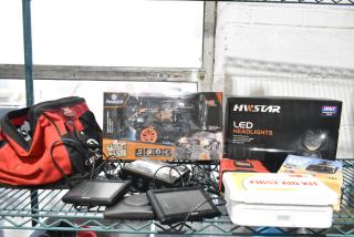 ALL ONE MONEY! Tier Lot of Various Items Including Tool Bag, Tools, Permatex Gasket Maker Toy, First Aid Kit, HWStar LED Headlights - Item #1223580