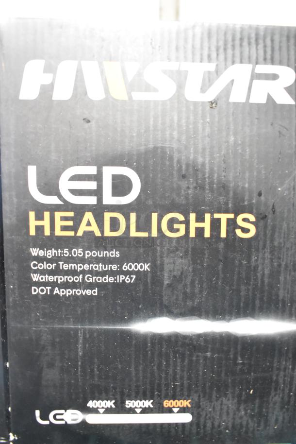 Tier lot including HWStar LED Headlights with 6000K color temperature, IP67 waterproof grade, DOT approved.
