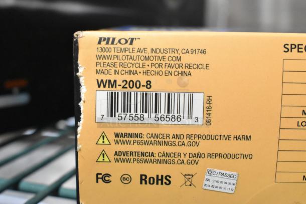 Box with Pilot branding, WM-200-8 model, barcode, and warning label. Marked "Made in China."