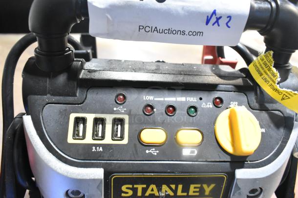 Stanley Fatmax jumper with USB ports and indicators, includes Duralast jumper. "PCIAuctions.com" label and "x2" marking.