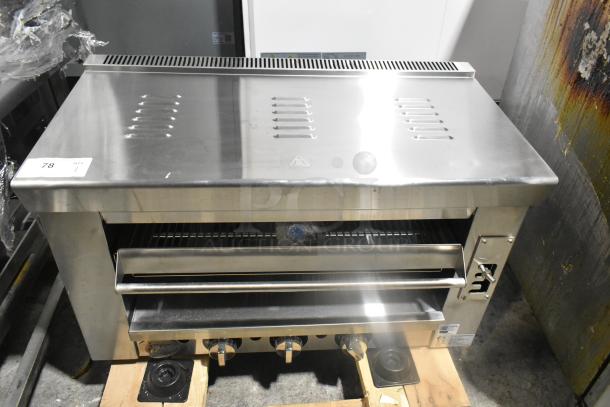 Stainless steel Cooking Performance Group 351S36SBN Salamander Broiler, brand new scratch and dent condition, 36" natural gas, 36,000 BTU.