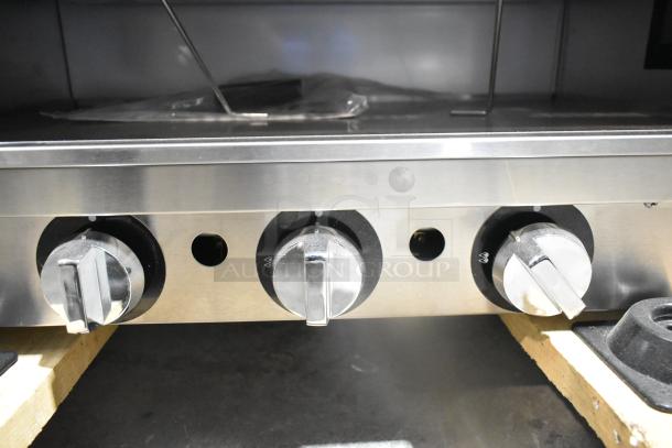 BRAND NEW 2025 CPG 351S36SBN Salamander Broiler, 36" stainless steel, natural gas, 36,000 BTU, control knobs shown.