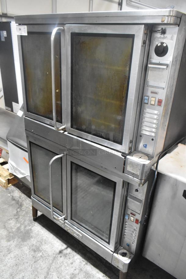 Blodgett stainless steel commercial convection ovens, dual units with view-through doors, metal racks, and thermostatic controls.