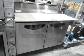 2020 Padela PDS-48-HC stainless steel commercial prep table with mega top, bain marie, and casters. 115V, 1 Phase.