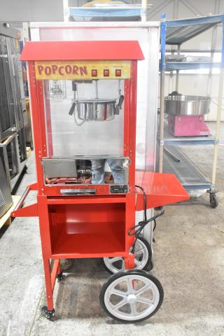BRAND NEW SCRATCH AND DENT! Carnival King 382PM30R Royalty Series 8 oz. Red Commercial Popcorn Machine / Popper on Stand. 120 Volts, 1 Phase. - Item #1223622
