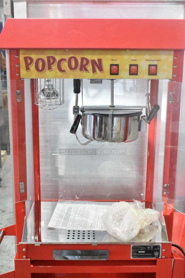Carnival King 382PM30R Royalty Series 8 oz. Red Commercial Popcorn Machine, brand new, on stand, 120V, 1 Phase.