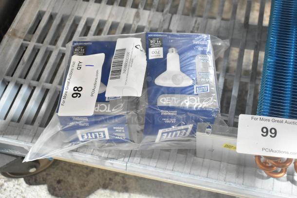 Lot of 2 TCP Elite LED9BR30D30K LED bulbs, 9.5W, dimmable, 700 lumens, 3000K. New, scratch and dent condition.