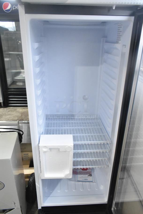 BRAND NEW KoolMore MDR-9CP single door cooler, metal construction, poly coated racks, 115V, 1 phase, scratch and dent condition.