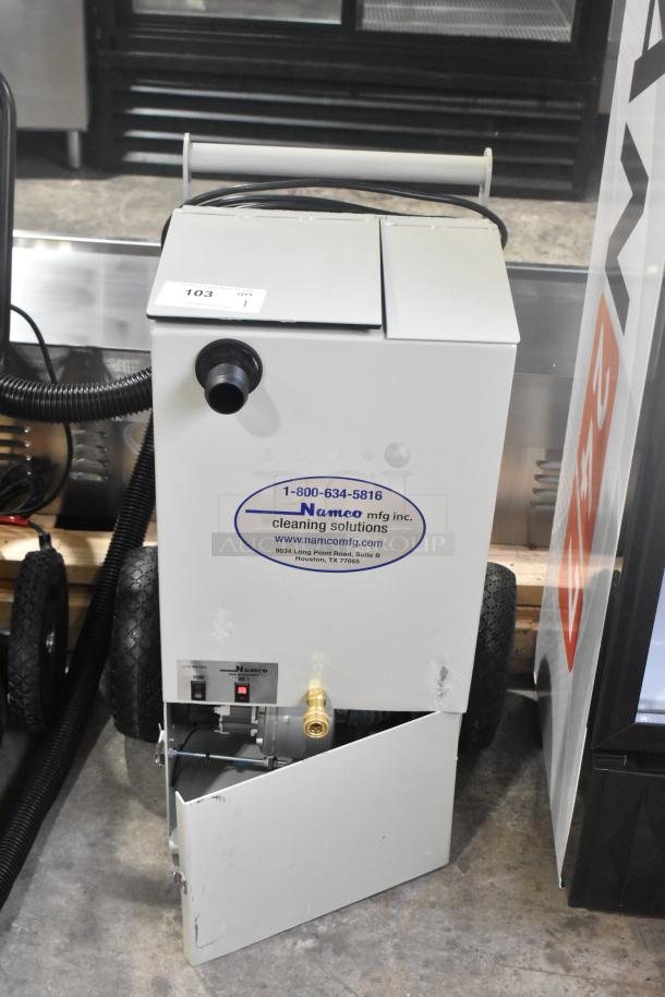 Brand new Namco Scooter Cub 4115 carpet extractor, model MDR-9CP, 6-gallon, 115V, 1-phase; missing hose, minor scratches.