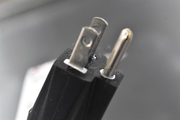 Close-up of power plug for Namco Scooter Cub 4115 carpet extractor, 115 volts, missing hose, scratch and dent condition.