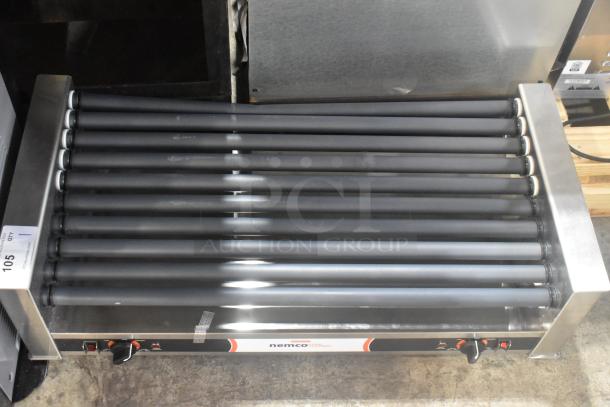 BRAND NEW Nemco 8045SXW-SLT hot dog roller grill, 45-capacity, GripsIt coating, 120V, 1 phase, with minor scratches and dents.