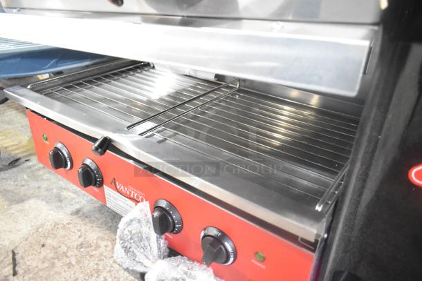 Brand new Avantco 177SAL23M 23" stainless steel salamander, electric, countertop model, with visible controls and warning labels.