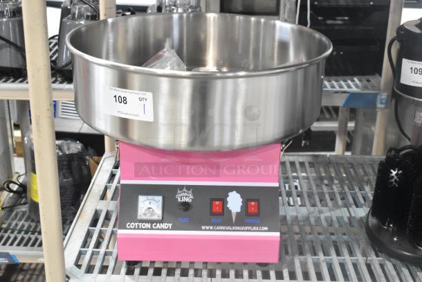 Carnival King 382CCME21 cotton candy machine, new scratch and dent, 21" stainless bowl, 110 volts, 1 phase, pink base.