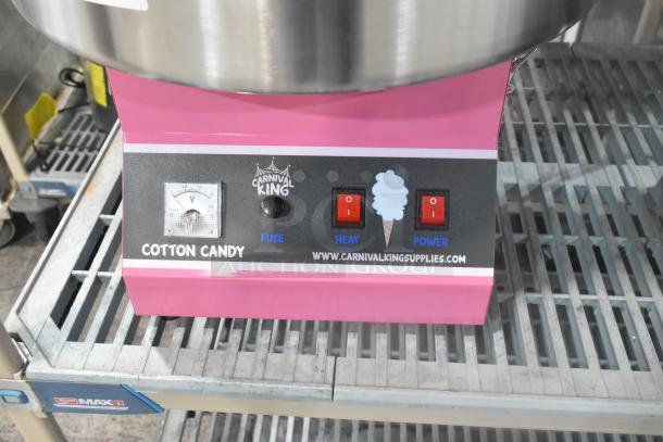 BRAND NEW 2025 Carnival King 382CCME21 Cotton Candy Machine, 21" stainless bowl, pink base, 110V, 1 Phase, minor scratches.