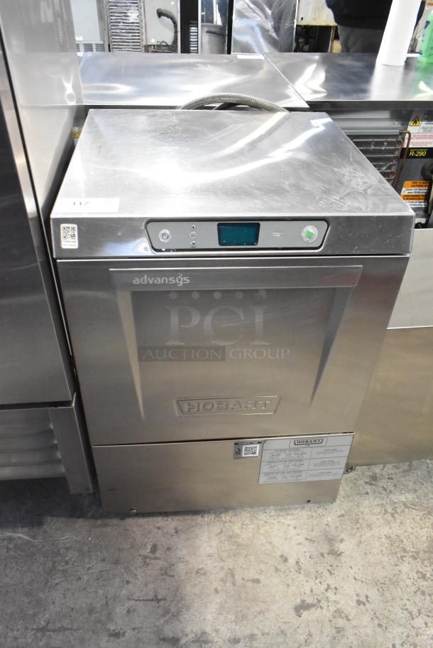 2020 Hobart LXER stainless steel commercial undercounter dishwasher, 120/208-240V, 1 phase, with control panel and labels.