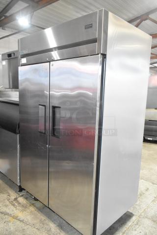 2020 True TG2R-2S-HC Stainless Steel Commercial 2 Door Reach In Cooler w/ Poly Coated Racks on Commercial Casters. 115 Volts, 1 Phase. - Item #1223992