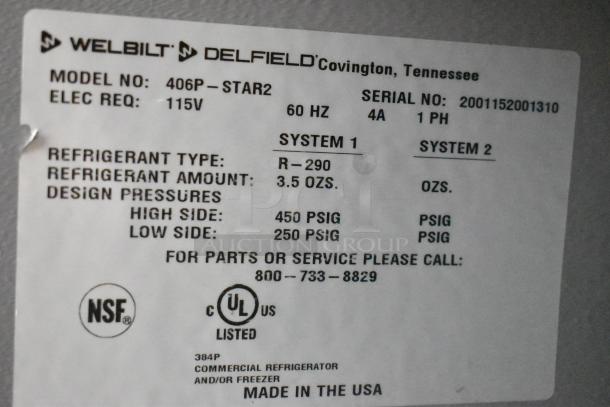 2020 Delfield 406P-STAR2 stainless steel undercounter cooler, single door, on casters, 115V, R-290 refrigerant, NSF certified.