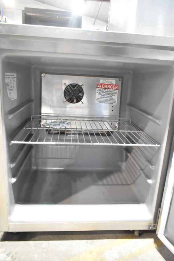 2020 Delfield 406P-STAR2 stainless steel undercounter cooler. Single door, wire shelf, commercial casters, 115V, 1 phase.