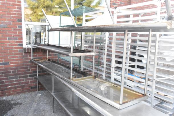 Three stainless steel overshelves in used condition, showing surface wear. Multipurpose storage, ideal for commercial kitchens.