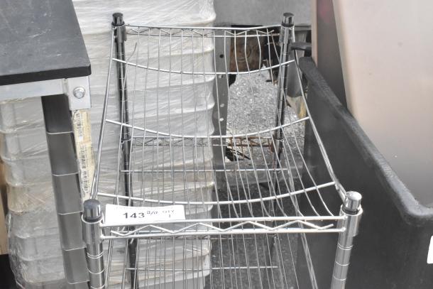 Chrome finish 3-tier wire shelving unit, sturdy condition, dismantling required for shipping. Buyer handles freight.