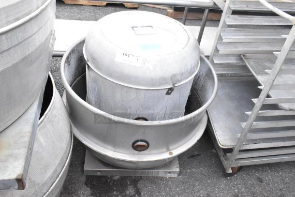 Cook 135 ASRU metal commercial rooftop mushroom exhaust fan in used condition. Features a dome-shaped design with visible wear.
