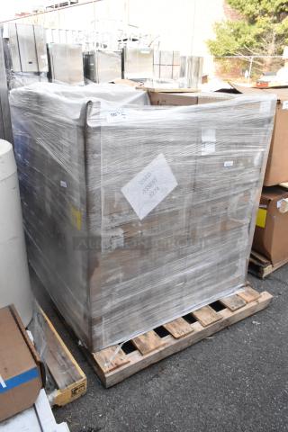 Pallet lot of brand new scratch and dent items, including Cree Lighting ZR Series 2'x2' LED Troffers, wrapped in plastic.