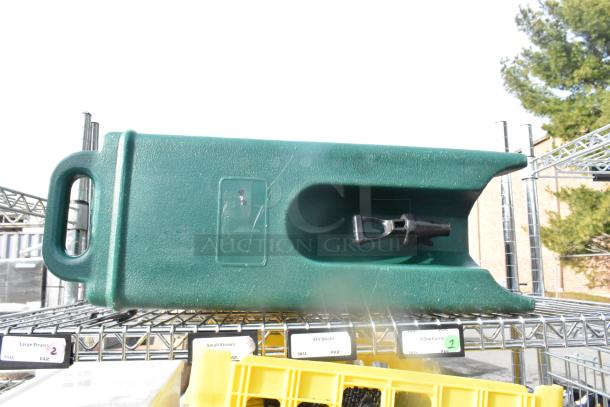 Chrome finish 5-tier wire shelving unit with poly beverage holder dispenser. Includes labels for straw sizes and stir sticks.