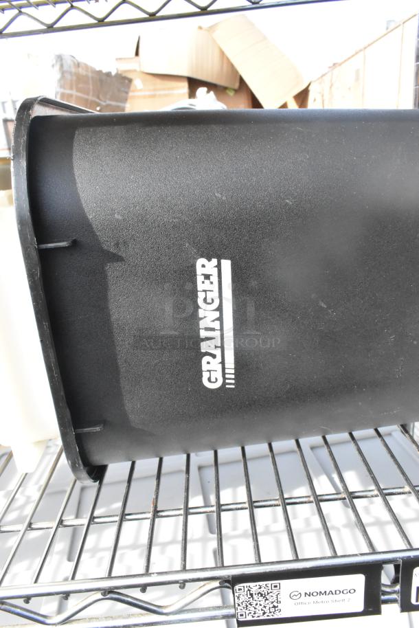 Chrome finish 5-tier wire shelving unit with a Grainger poly beverage holder dispenser. Buyer must dismantle.