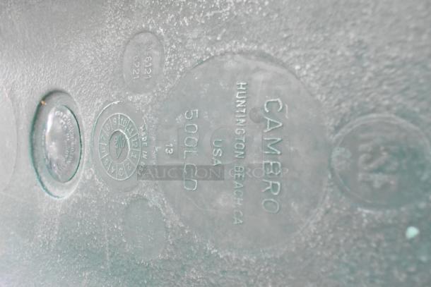 Close-up of a Cambro poly beverage holder dispenser with markings: "CAMBRO, Huntington Beach, USA, 500LCD."