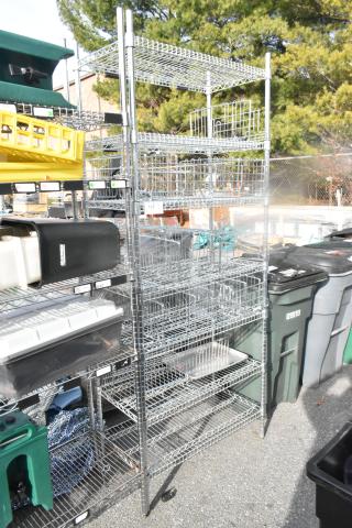 Chrome finish 7-tier wire shelving unit, sturdy design. Buyer must dismantle. Consider freight costs. Good condition.