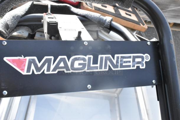 Brand new Magliner motorized hand truck, 1,000 lb capacity, with scratches. Features 13" tread pneumatic wheels, MHT75CB model.