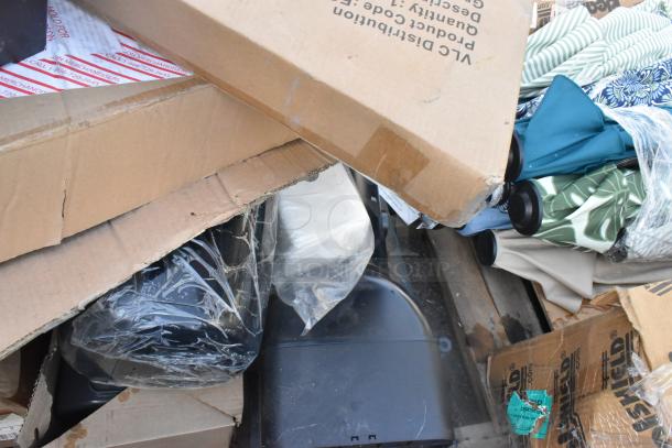 Assorted auction items including Marcal paper towel dispensers and an EG-1BK electric guitar, in various conditions.