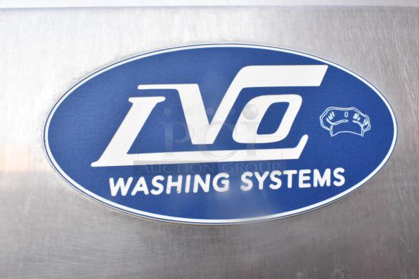 LVO FL14E Stainless Steel Pot and Pan Washer, commercial floor style, 460V, 3 phase, blue LVO logo on front.