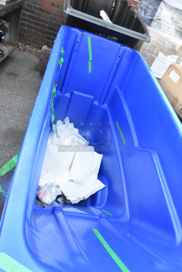 Brand new Lavex tilt trucks in blue and black, 74x34x45 and 72x30x38.5, marked as scratch and dent.