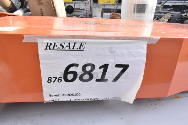 Brand new Fryclone 259OS100 fryer oil shuttle, 70-100 lb capacity, scratch and dent condition, resale tag visible.
