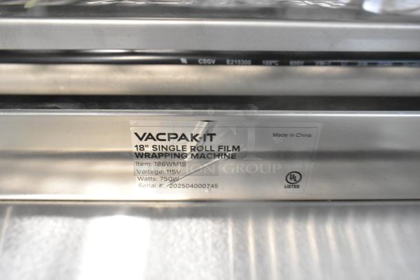 VacPak-It 186WM18 18" roll film wrapping machine, stainless steel, 115V, 750W, UL listed, serial #202504000745.
